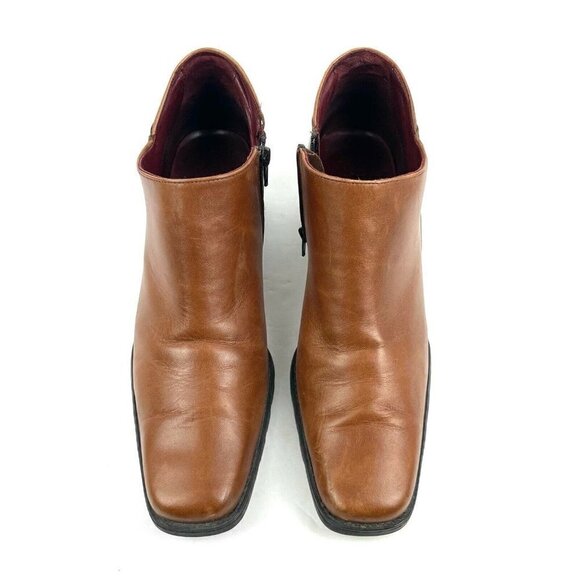 Santana Canada Ankle Boot 9 Brown Leather Square Toe Zip Up Bootie Shoes - Picture 3 of 10
